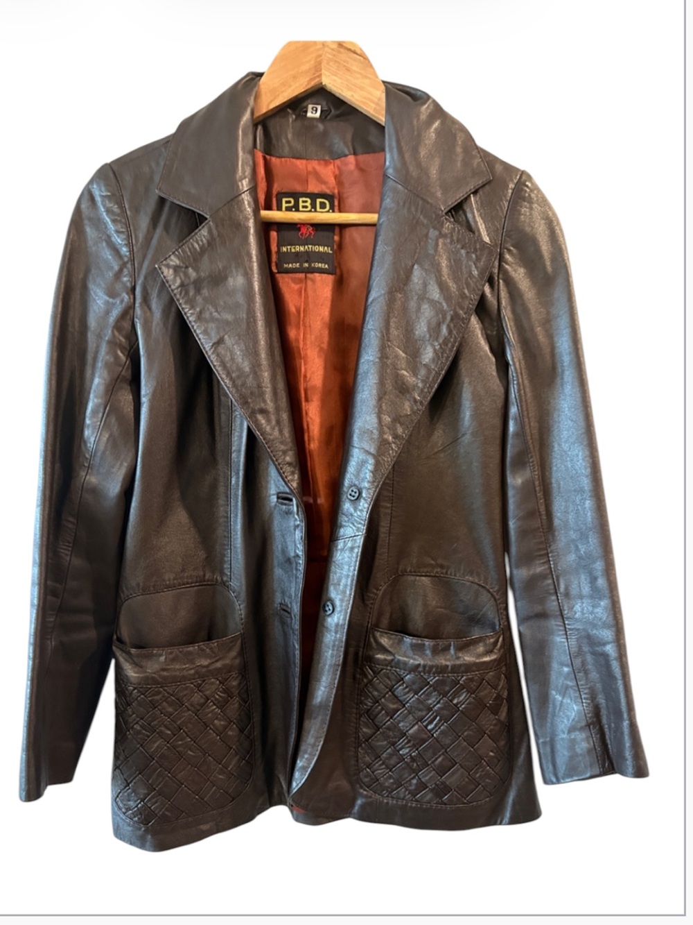 Vintage P.B.D. Leather Blazer Jacket Brown Quilted Pockets Size 6